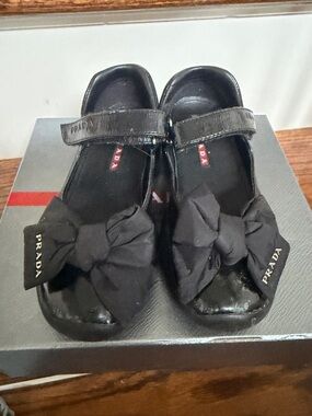 Prada Kids Black Bow Mary Jane Flats